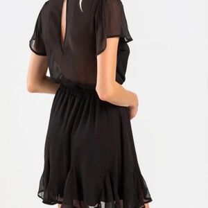 HOMECOMING! Mi Ami Sheer Black Dress Flutter Sleeve Gore Skirt Mini LBD Size L